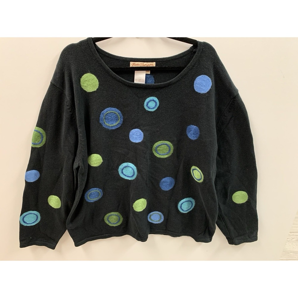 Vintage‎ Norm Thompson Sweater Women's 3X Embroidered Cotton Colorful Balls